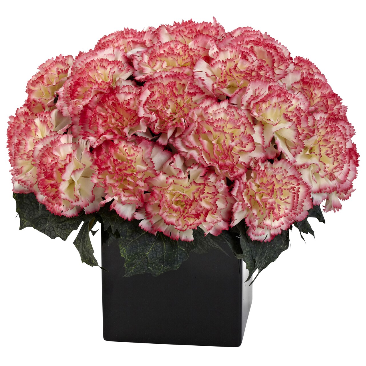 Nearly Natural Home Seasonal Decorative Carnation Arrangement with Vase - Cream/Pink